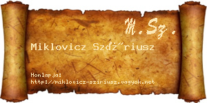 Miklovicz Szíriusz névjegykártya